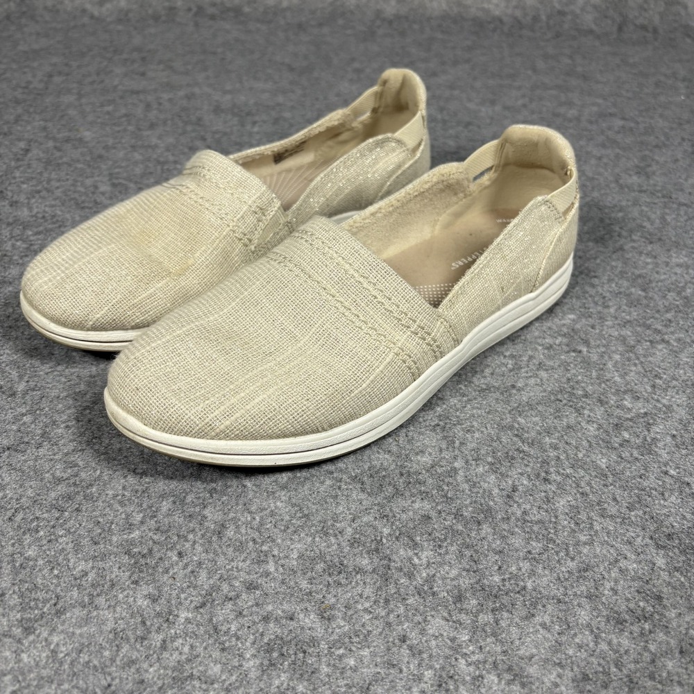 Clarks Cloudsteppers Slip‎ On Loafers 8 Beige Textile Comfort Walking Shoes